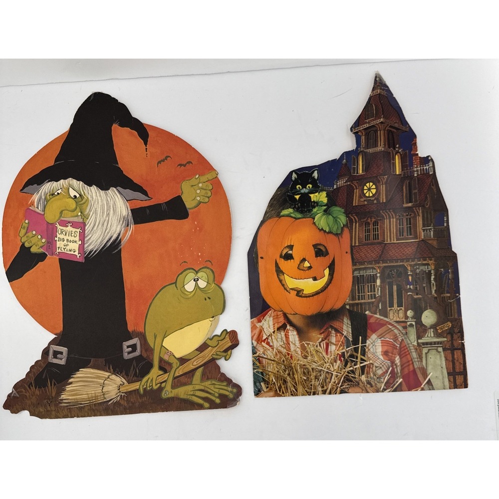 Vtg Halloween Die Cut Cutouts  Decorations Hallmark Witch Pumpkin Haunted House